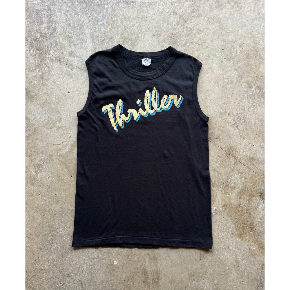 VTG 1980s 'Thriller' Michael Jackson Concert Bootleg Black Cutoff Tee Size Small